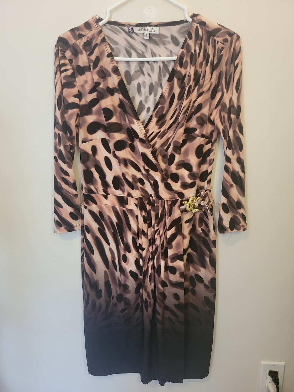 Jennifer Lopez Taupe and Black Animal-Print Long Sleeve Dress